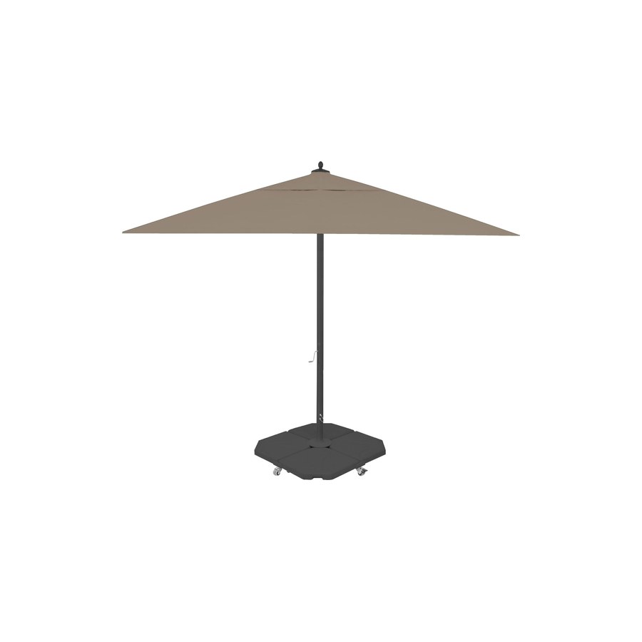 Parasol Rio 4x4 à mât central, socle croix à roulettes